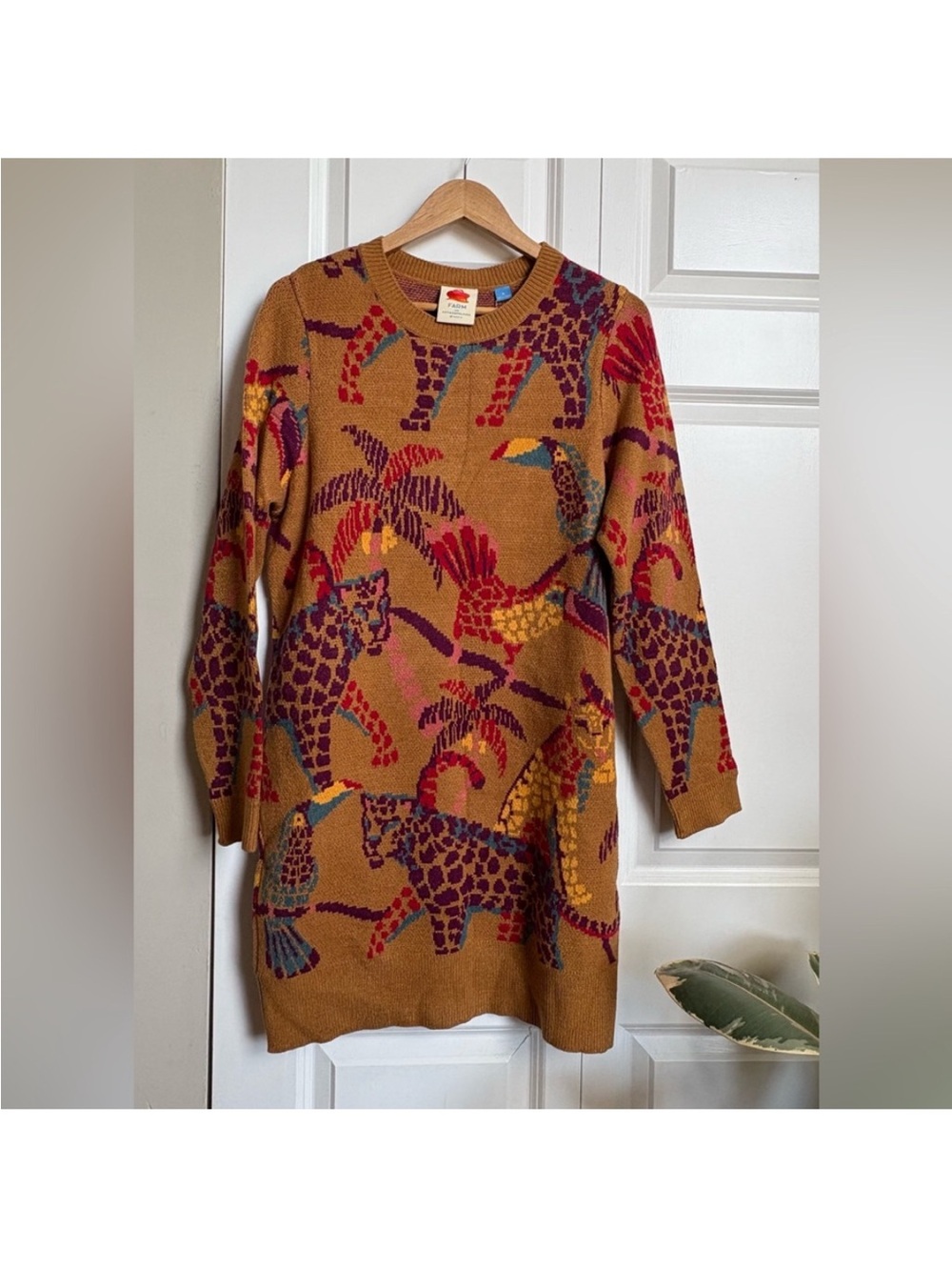 Anthropologie Farm Rio Casey Sweater Dress Animal Print Bohemian Size Large L - Picture 5 of 11